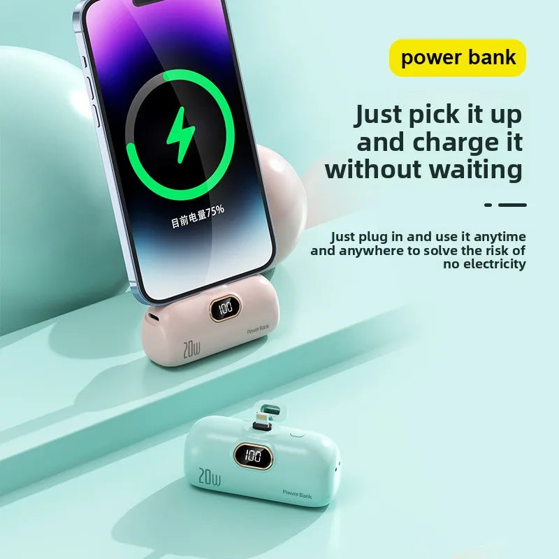 New 50000mAh Mini Power Bank Fast Charging Portable Charger External Spare Battery for IPhone Xiaomi Huawei Capsule Powerbank