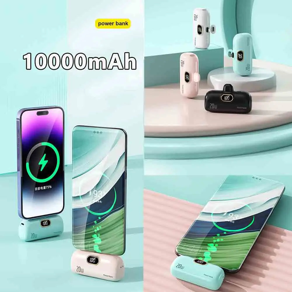 10000mAh Portable Mini Power Bank Capsule Mobile Powerbank PD20W Fast Charger External Battery For Type-c Iphone