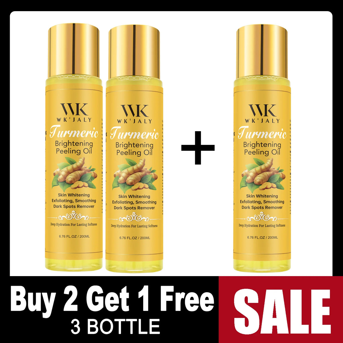WK JALY Yellow Peeling Oil For All Skin Tone, With Natural Turmeric, Lightening, Improve Rough Skin, Clean, Smooth, 200ml