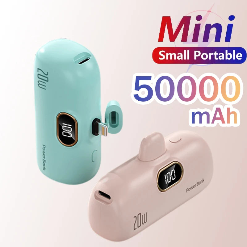 New 50000mAh Mini Power Bank Fast Charging Portable Charger External Spare Battery for IPhone Xiaomi Huawei Capsule Powerbank