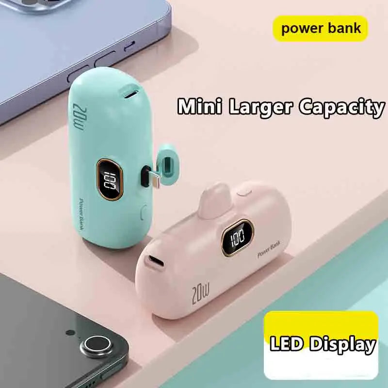 10000mAh Portable Mini Power Bank Capsule Mobile Powerbank PD20W Fast Charger External Battery For Type-c Iphone