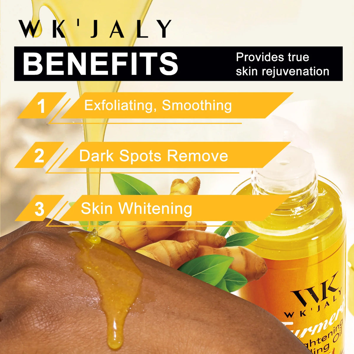 WK JALY Yellow Peeling Oil For All Skin Tone, With Natural Turmeric, Lightening, Improve Rough Skin, Clean, Smooth, 200ml