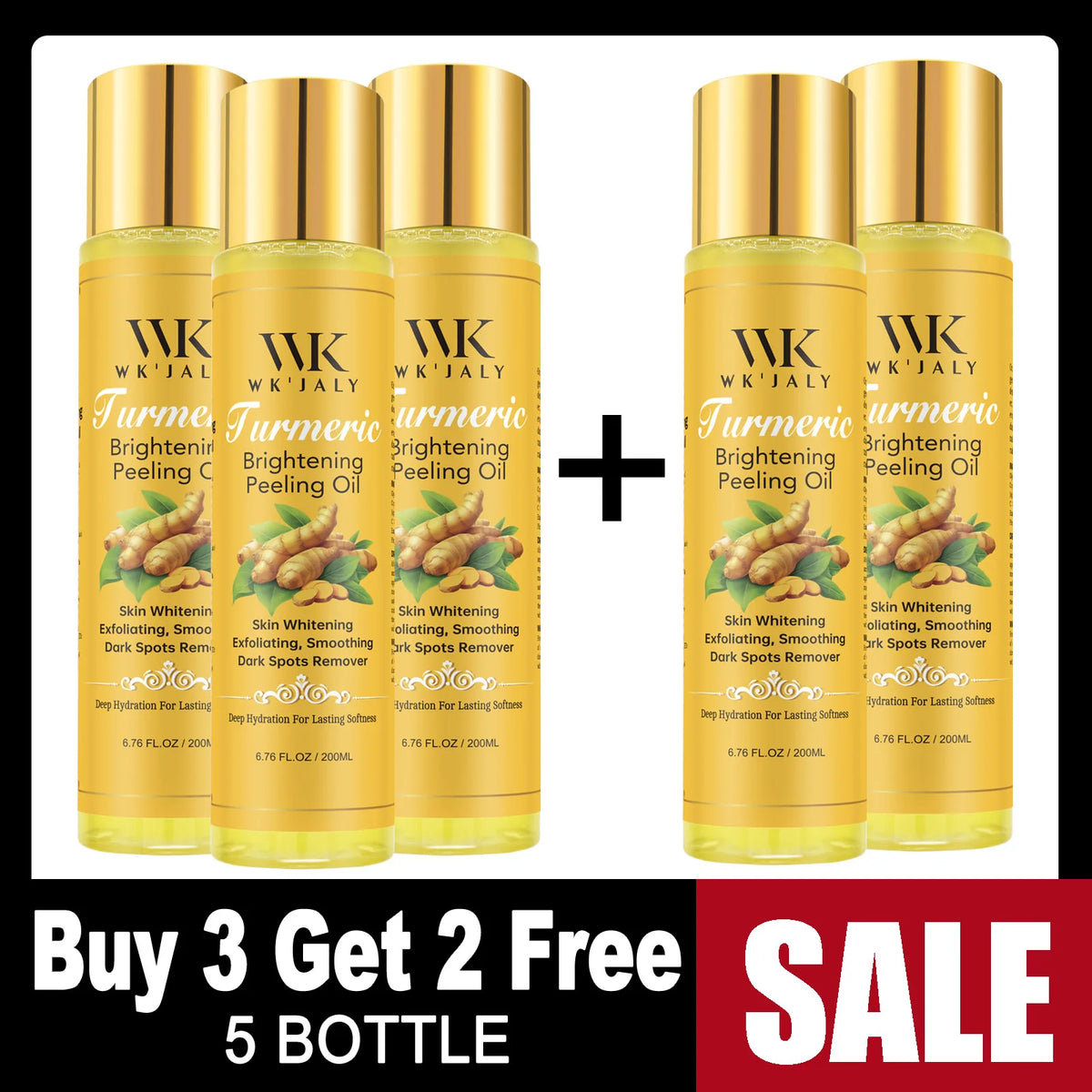 WK JALY Yellow Peeling Oil For All Skin Tone, With Natural Turmeric, Lightening, Improve Rough Skin, Clean, Smooth, 200ml